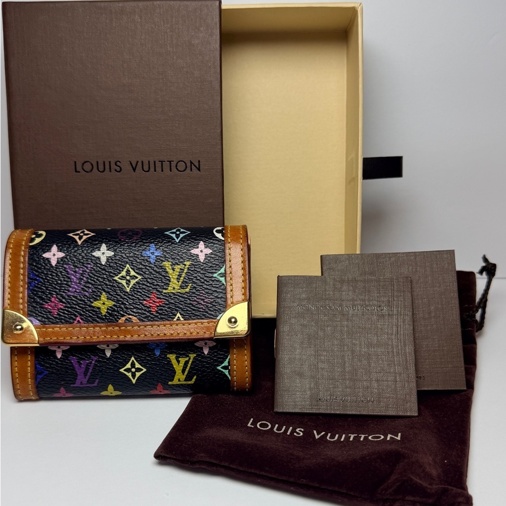Louis Vuitton Murakami Black Porte Monnaie Plat Coin Card Wallet Full Inclusion - Picture 4 of 11